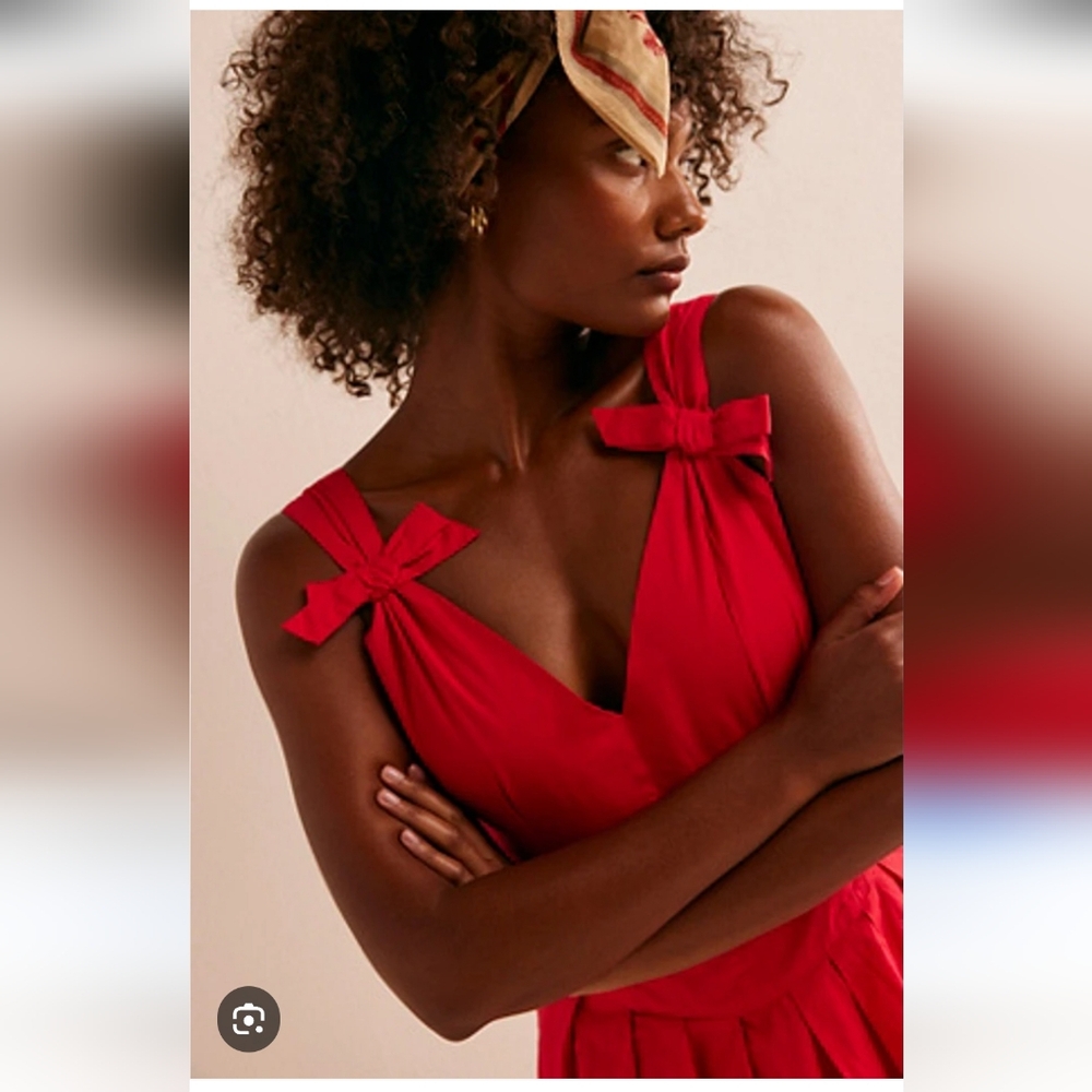 Free People Elegant Red Mini Dress With Pockets - Picture 3 of 10